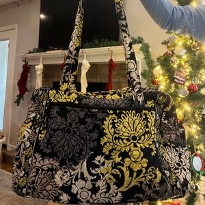 Floral Black and Yellow Tote Bag